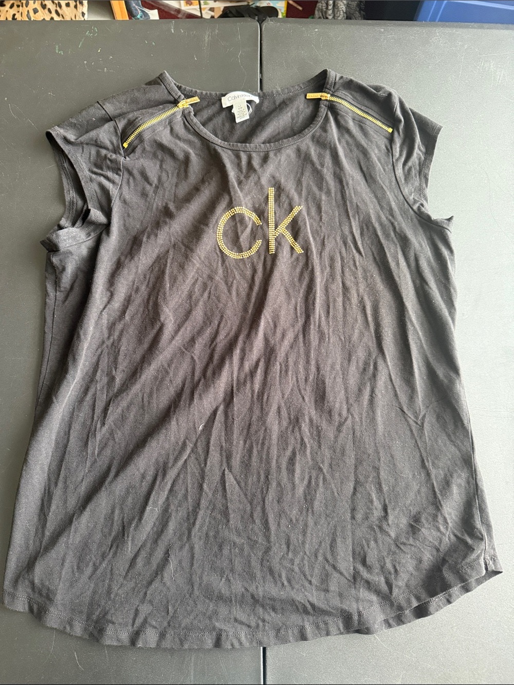 Calvin Klein Black Tee with Gold CK Embellishment